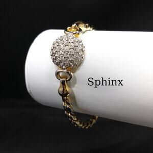 Sphinx Rhinestone Dome Bracelet Gold Silver Tone Vintage Jewelry 1960s